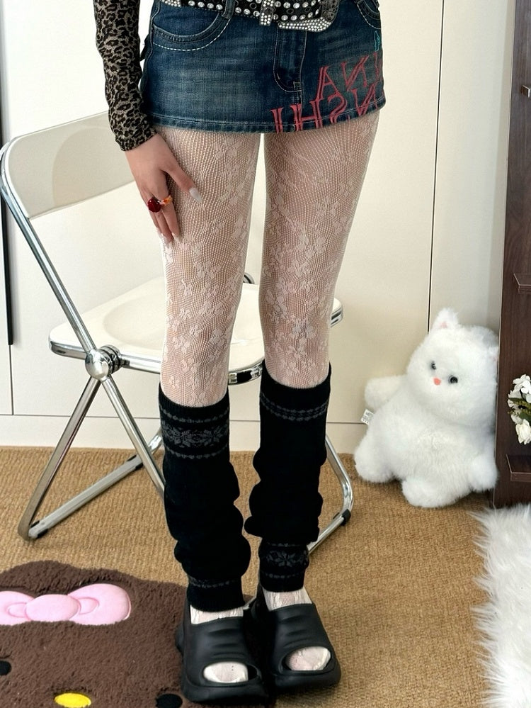 Brown/Purple/Black/White Y2K Floral Details Tights