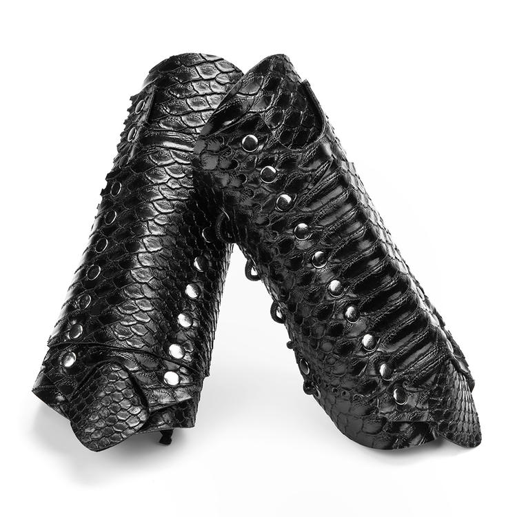 Gothic Snake Pattern Black Lace-up Gloves
