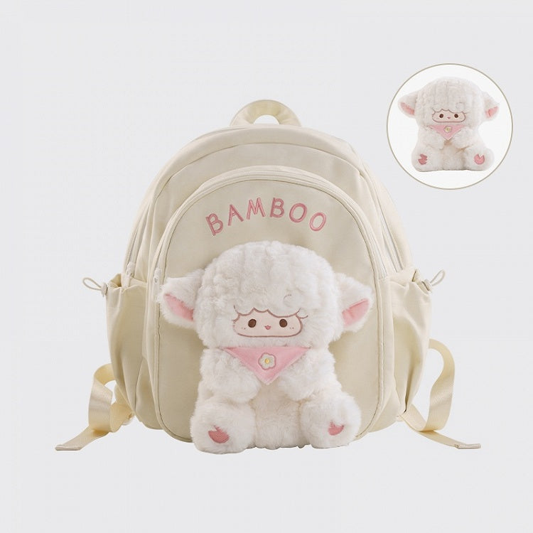 White Cute Backpack With A Detachable Lamb Doll