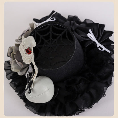 Black Floral Design Gothic Halloween Skeleton Mini Hat