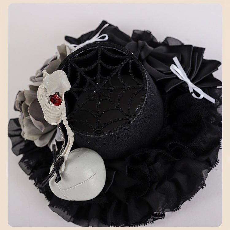Black Floral Design Gothic Halloween Skeleton Mini Hat