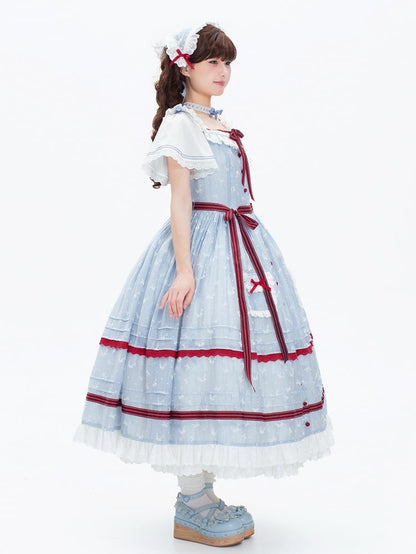 Plus Sizes Available Blue and White Classic Lolita OP + Small Bows Fabric Lolita JSK