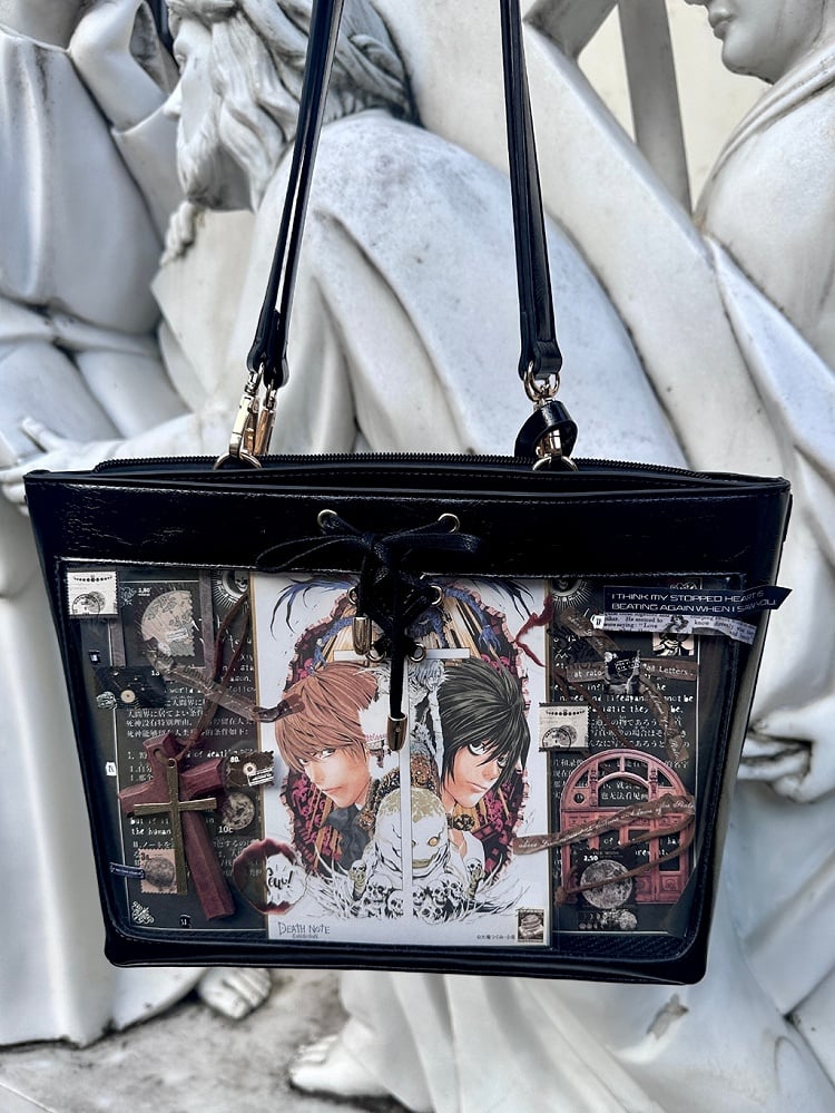 Black Bow Accents Lace-up Detail Ita Shoulder Bag with Free Charm