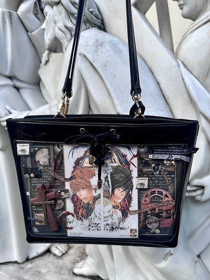 Black Bow Accents Lace-up Detail Ita Shoulder Bag with Free Charm