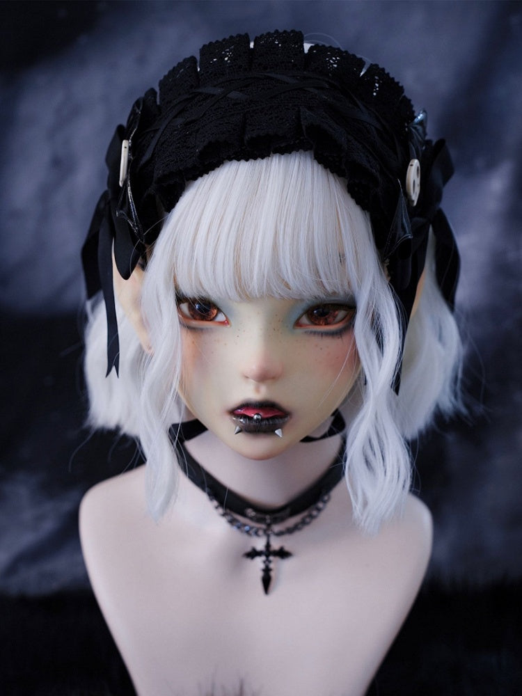 Handmade Skulls Ruffled Lace Black Gothic Hairband