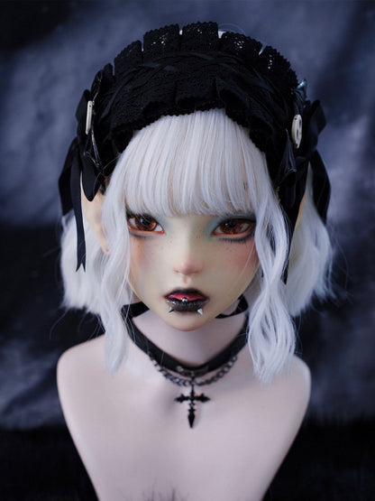 Handmade Skulls Ruffled Lace Black Gothic Hairband