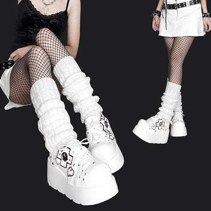 Punk Skull Polished White Gothic Platforms Silver-tone Spike Studs