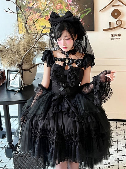 Black Large Bow Lolita KC with Veil