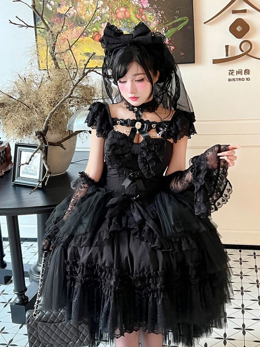 Black Large Bow Lolita KC with Veil