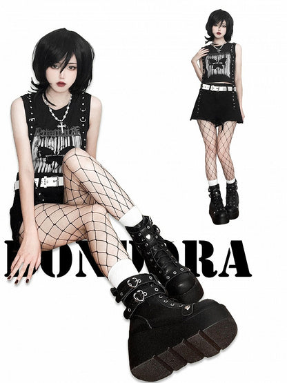 Punk Studs Black Platform Ankle Boots