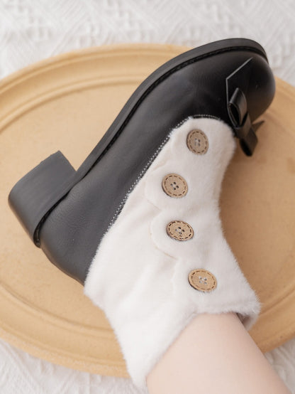 Fleece Lining with Button Embellishments & Functional Inner Zip Design 4cm/6cm Black & White Winter Boots in Elegant Lolita
