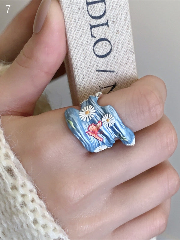 8 Options Blue Y2K Bittersweet Butterfly And Floral Design Ring