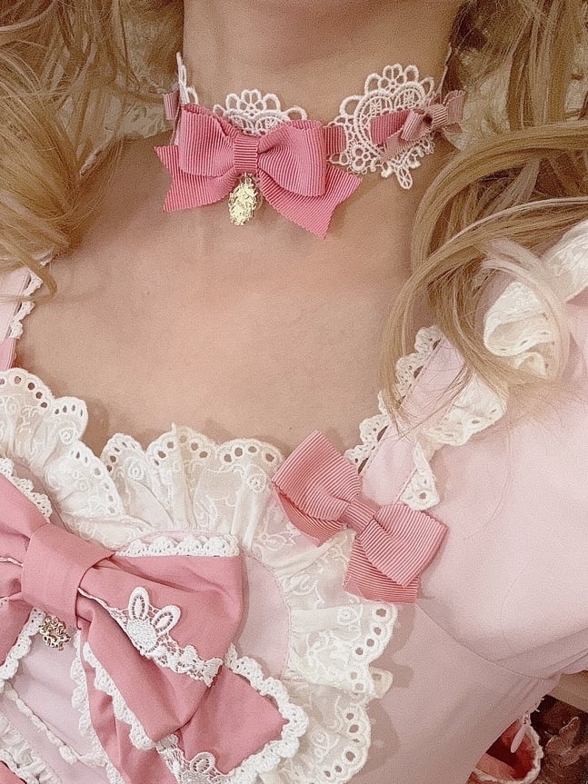 Pink Bowknot Details Choker