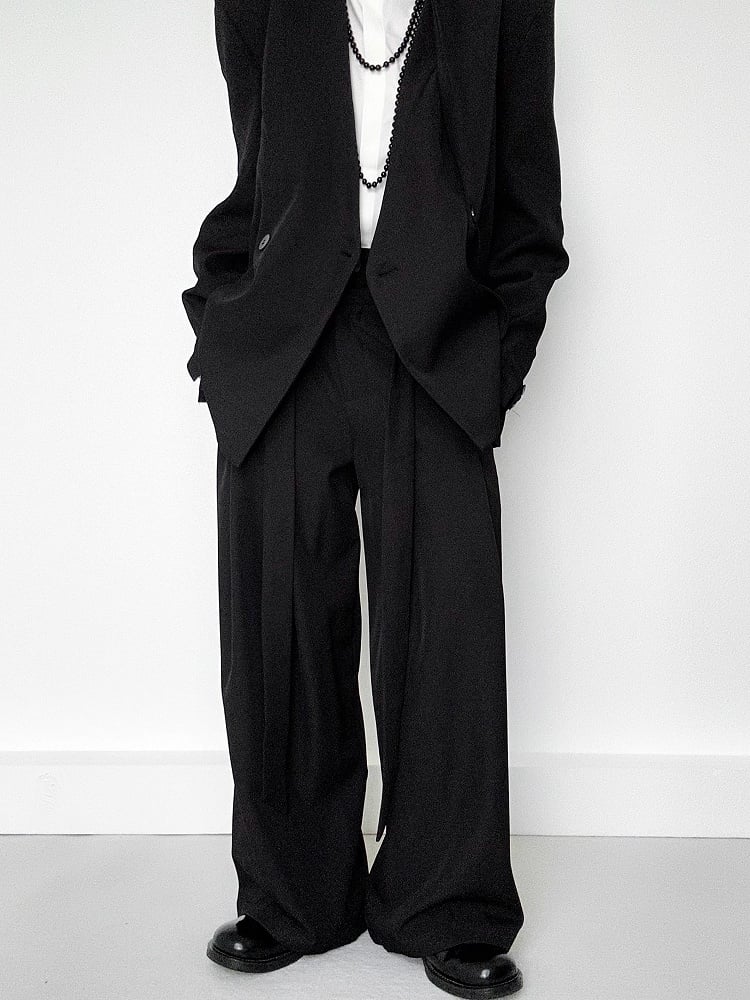 Ouji Lolita Black Wide-Leg Pants with Side Ribbons & Two-Button Fly