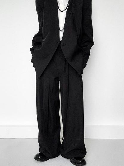 Ouji Lolita Black Wide-Leg Pants with Side Ribbons & Two-Button Fly