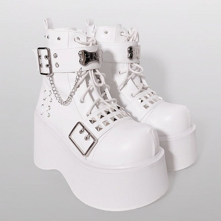 Punk Matte White Platform Ankle Boots Silver-tone Studs