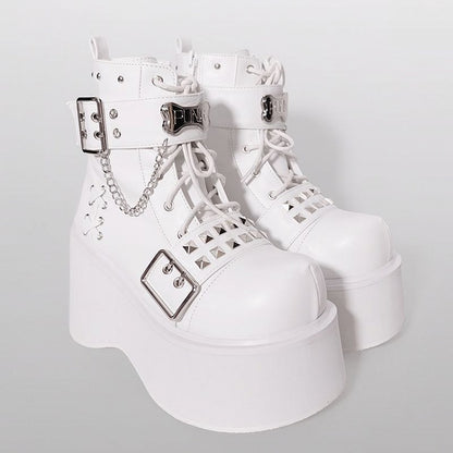 Punk Matte White Platform Ankle Boots Silver-tone Studs
