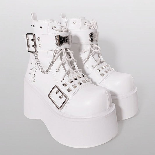 Punk Matte White Platform Ankle Boots Silver-tone Studs