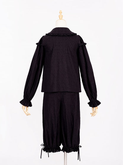 Plus Sizes Available Black Ruffle Trim Peter Pan Collar Sweet Lolita Blouse