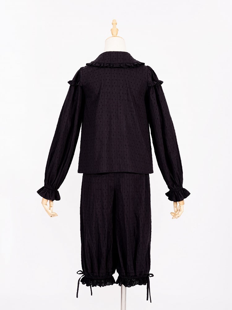 Plus Sizes Available Black Elastic Waist and Scalloped Eyelet Trim Cuffs Lolita Bloomer Pants