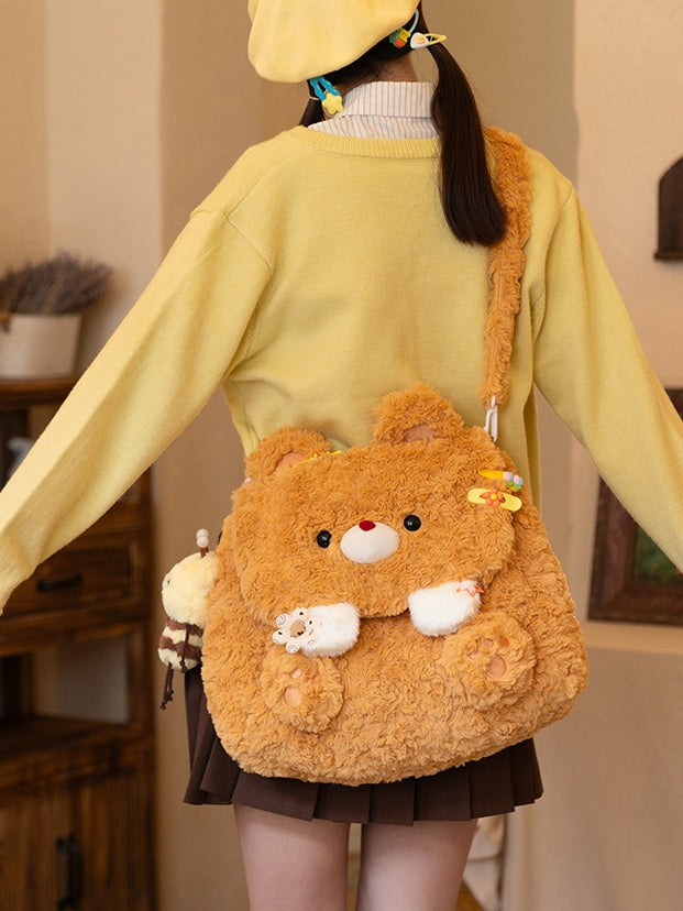 Yellow Bear Plush Flap Backpack Bag Middle/Large Size
