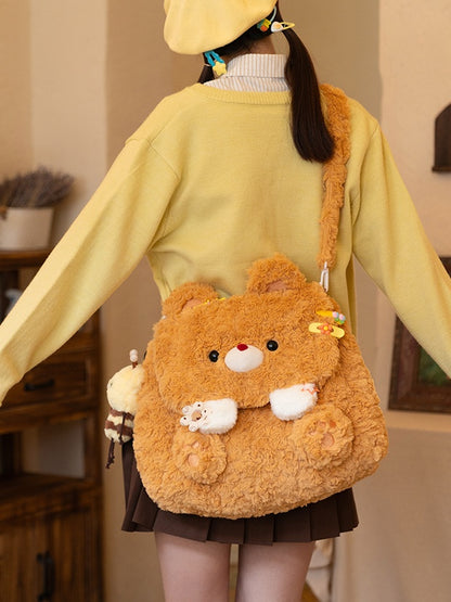 Yellow Bear Plush Flap Backpack Bag Middle/Large Size