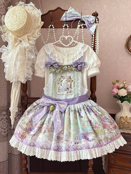 Cute Parrot and Grapes Print Sweet Lolita Overall Dress