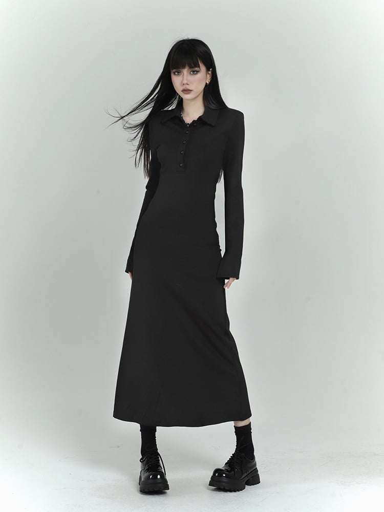 Black Slim-fitting Shirt Dress