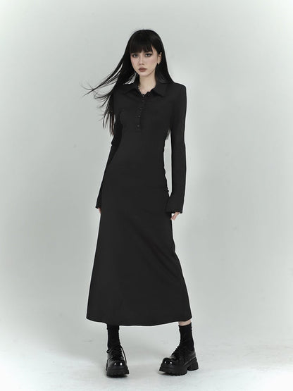 Black Slim-fitting Shirt Dress