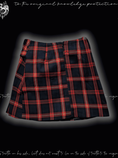 Red & Black Plaid Cross Appliques Y2K Glamorous Skirt