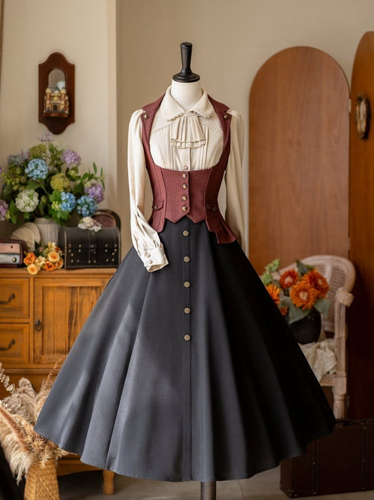 Vintage Red Elegant Under Bust Striped Waistcoat