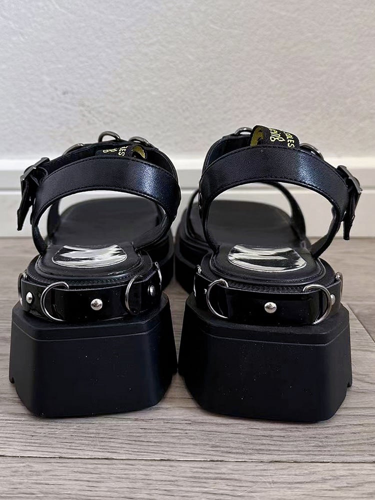 Black Square Toe Punk Platform Sandals