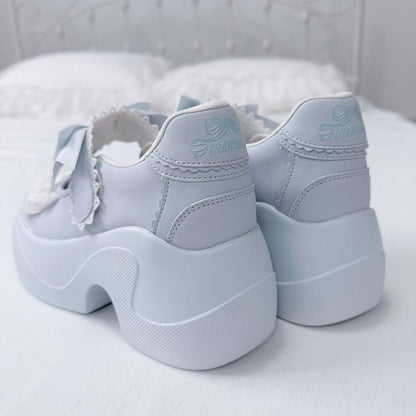 Light Blue Lace Trim Bowknot Velcro Strap Closures Jirai Kei Platforms