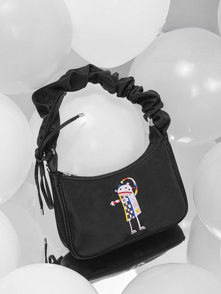 Chic Black Crossbody&Shoulder Bag With Delicate Embroidery