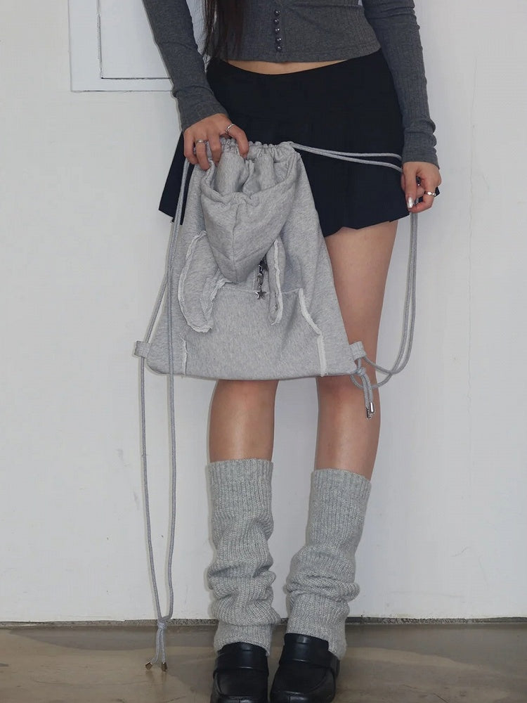 Devilish Charm Gray Drawstring Backpack In Kawaii Style