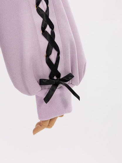 Purple Jirai Kei Lace Bows Decorated Landmine Style Hoodie