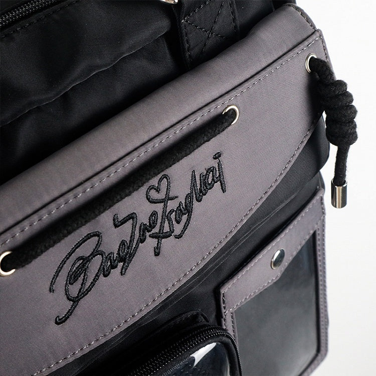 Black & Dark Gray Letters Embroidery Ita Bag