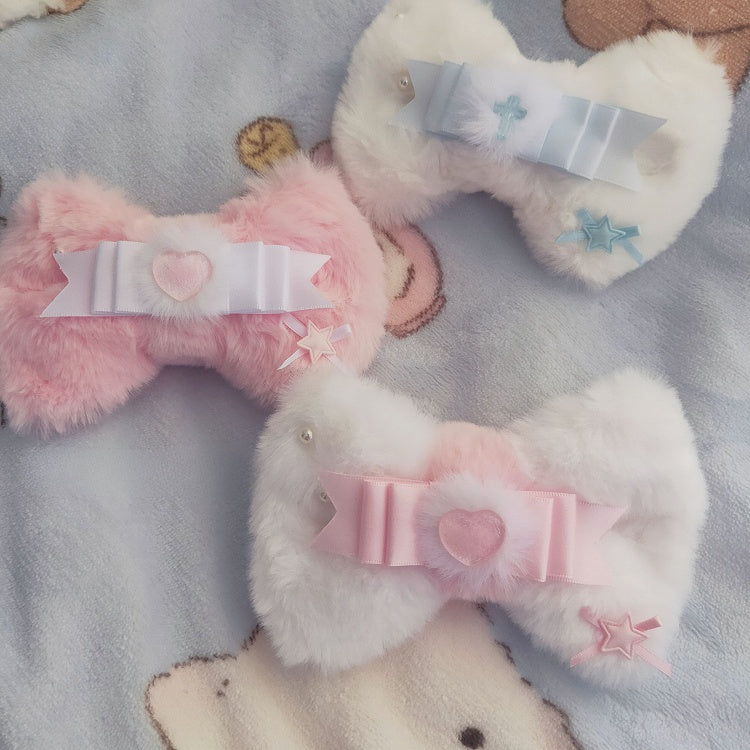 3 Color Options Star Decorated Plush Bowknot Hairclip