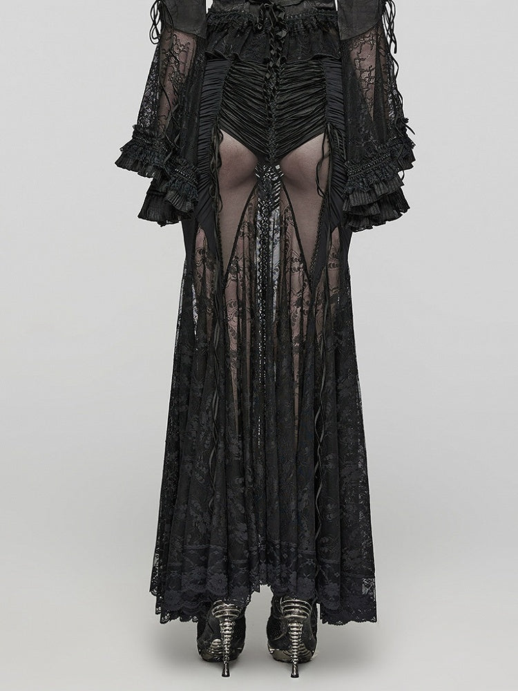 Black Goth Sexy Wrapped Hip Long Skirt