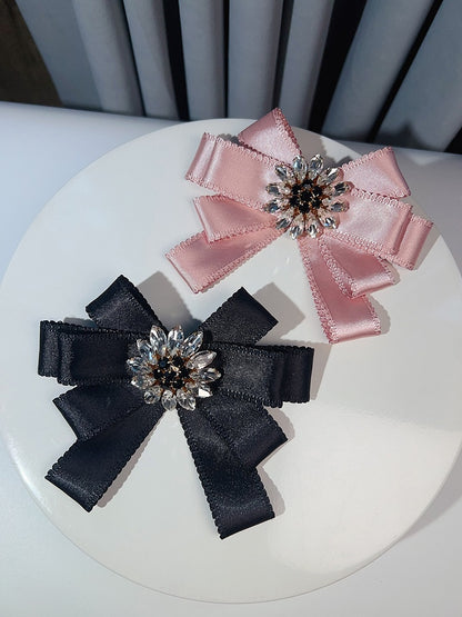 Black/Red/Pink Rhinestone Floral Decorated Bowknot Hairclip