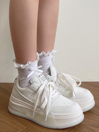 Light Yellow/Beige/Black Bowknot Decorated Lace Trim Lolita Socks