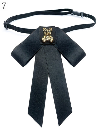 8 Options Preppy Style Rhinestone Decorated Bear Design Bow Tie