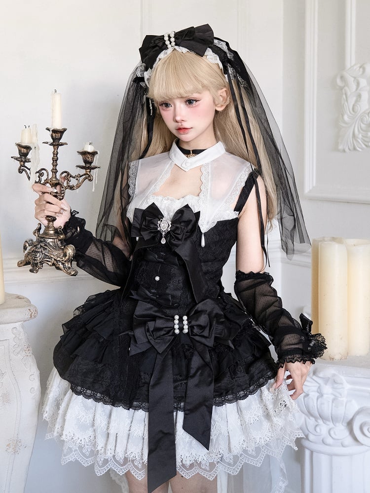 Black and White Gothic Cross Bowknot KC with Veil