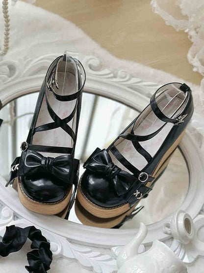 Black Bow at Top Crisscross Design Sweet Lolita Platforms