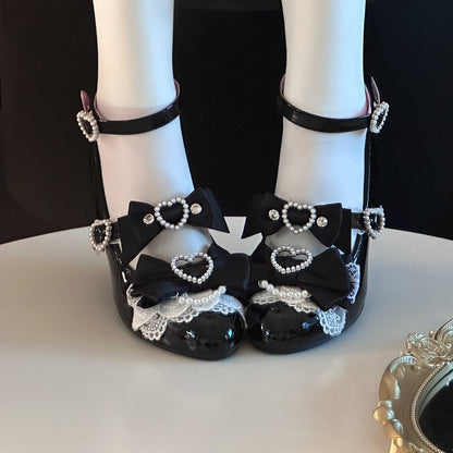 Black Gyaru Fashion Heart Cut-out Wedge Heels Mary Janes Jirai Kei Shoes
