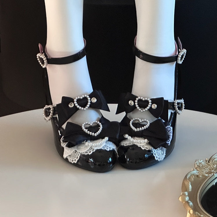 Black Gyaru Fashion Heart Cut-out Wedge Heels Mary Janes Jirai Kei Shoes