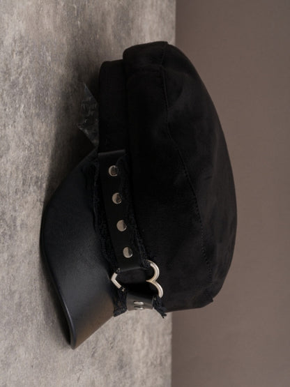 Black Gothic Heart Ring Studs Details Lace Trim Beret Hat