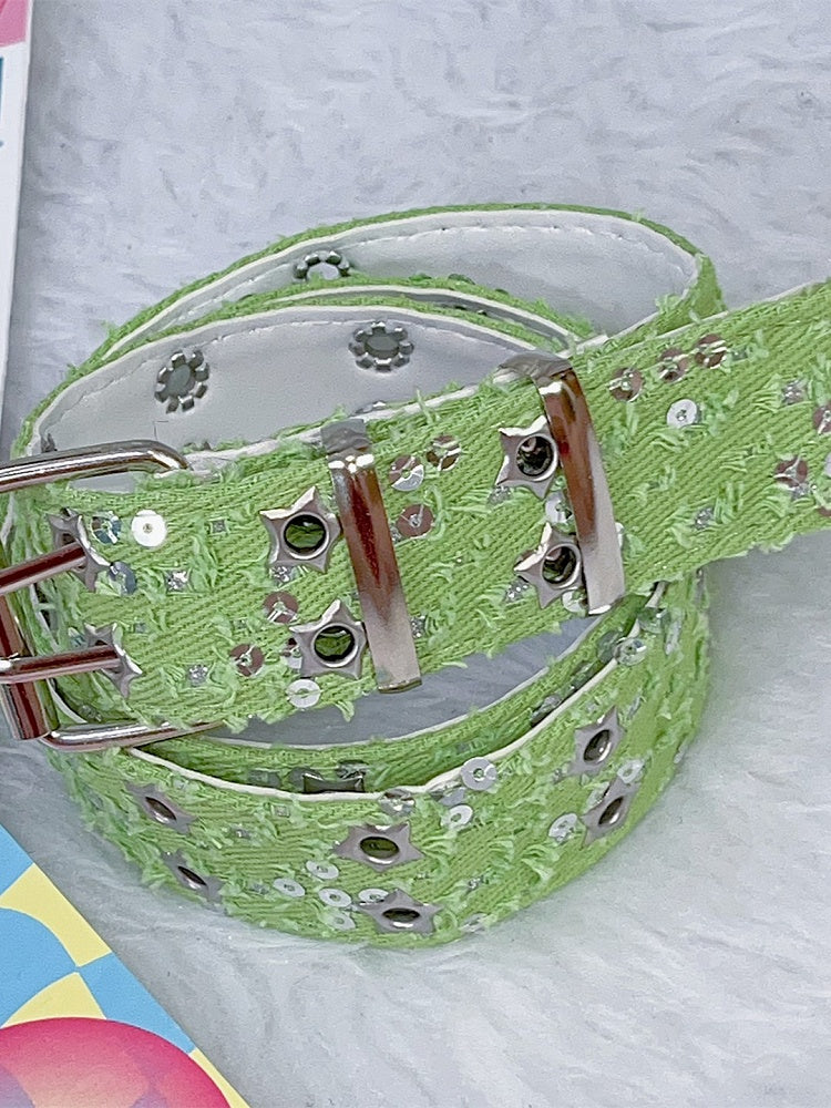 Punk Glitter Stud Waist Belt with Twin Buckles – 7 Colors