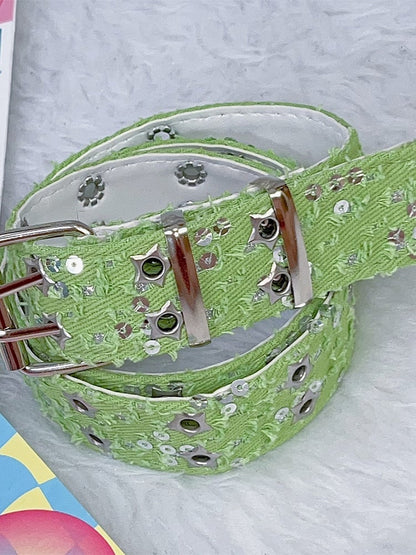 Punk Glitter Stud Waist Belt with Twin Buckles – 7 Colors