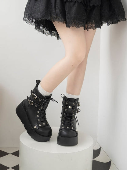 Punk Studs Black Platform Ankle Boots